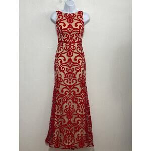VTG B. Darlin Red Mermaid Ornate Lace Open Back Dress S Red Old Hollywood Glam
